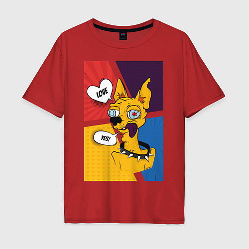 Мужская футболка оверсайз Comics Пес Dog Yes Love / Красный – фото 1