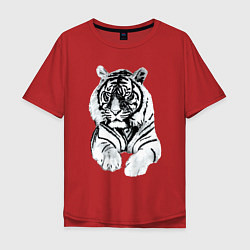 Футболка оверсайз мужская Тигр белый, цвет: красный
