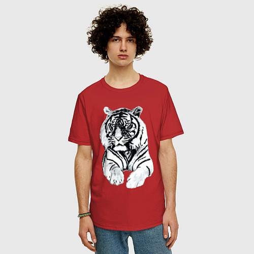 Мужская футболка оверсайз Тигр белый / Красный – фото 3