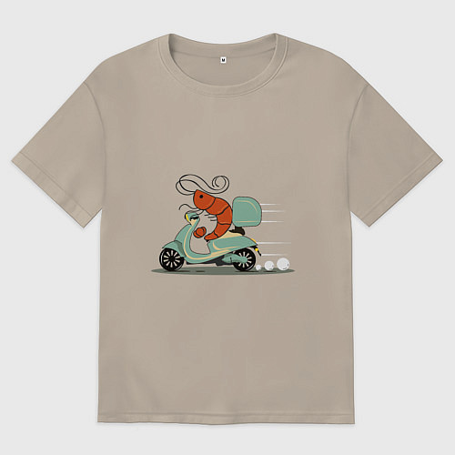 Мужская футболка оверсайз Креветка на мопеде / Миндальный – фото 1