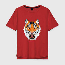 Футболка оверсайз мужская Свирепый тигр стиль low poly, цвет: красный
