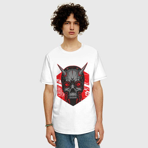 Мужская футболка оверсайз SHLSHK Cyber Skull Collection / Белый – фото 3