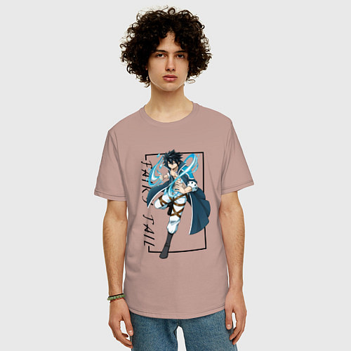 Мужская футболка оверсайз Грей Фуллбастер Fairy Tail / Пыльно-розовый – фото 3