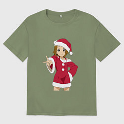 Футболка оверсайз мужская Анимешная девочка Санта, цвет: авокадо