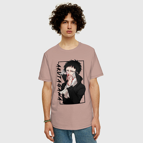 Мужская футболка оверсайз Рюноске Акутагава Великий из бродячих псов / Пыльно-розовый – фото 3