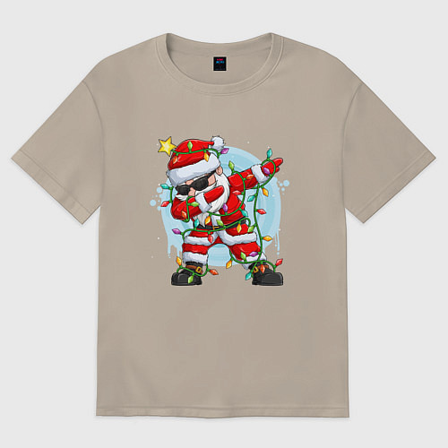 Мужская футболка оверсайз DAB SANTA CLAUS В ГЕРЛЯНДЕ / Миндальный – фото 1