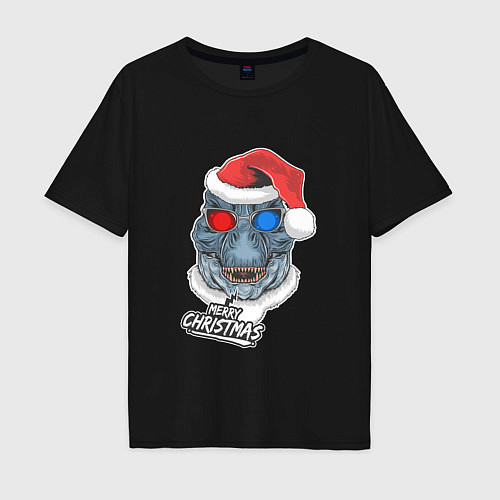 Мужская футболка оверсайз Динозавр Merry Christmas / Черный – фото 1