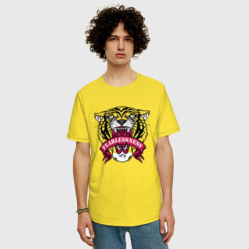 Мужская футболка оверсайз Бесстрашный гордый тигр / Желтый – фото 3
