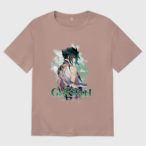 Мужская футболка оверсайз Сяо Xiao Genshin Impact / Пыльно-розовый – фото 1