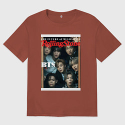 Футболка оверсайз мужская BTS БТС на обложке журнала, цвет: кирпичный