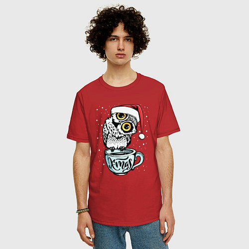 Мужская футболка оверсайз X-mas Owl / Красный – фото 3