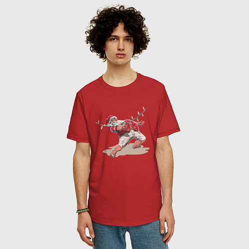 Мужская футболка оверсайз Гавайский Санта Клаус танцует Лимбо / Красный – фото 3