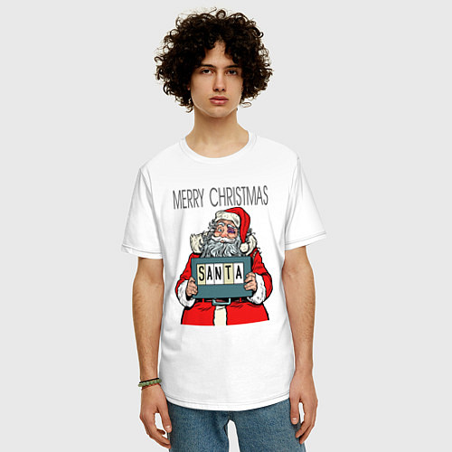 Мужская футболка оверсайз Merry Christmas: Санта с синяком / Белый – фото 3