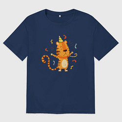 Футболка оверсайз мужская Праздничный тигр, цвет: тёмно-синий