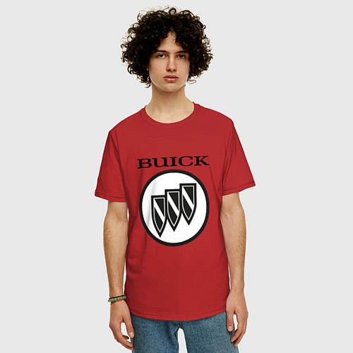 Мужская футболка оверсайз Buick Black and White Logo / Красный – фото 3