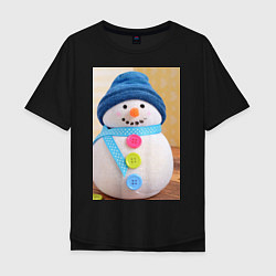 Футболка оверсайз мужская Счастливый снеговичок, цвет: черный
