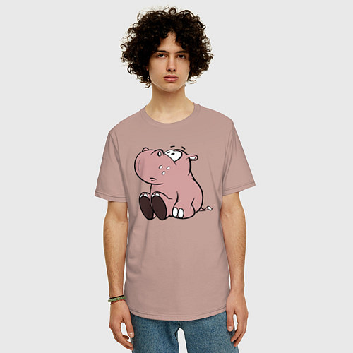Мужская футболка оверсайз Бегемотик детский коричневый / Пыльно-розовый – фото 3