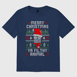 Футболка оверсайз мужская ФУТУРАМА, БЕНДЕР НОВОГОДНИЙ, цвет: тёмно-синий