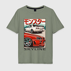 Футболка оверсайз мужская Nissan Skyline Ниссан Скайлайн, цвет: авокадо