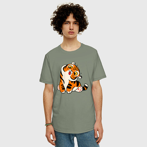 Мужская футболка оверсайз Смешной тигренок / Авокадо – фото 3