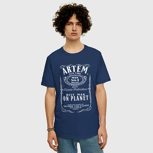 Мужская футболка оверсайз АРТЕМ в стиле ДЖЕК ДЭНИЭЛС / Тёмно-синий – фото 3