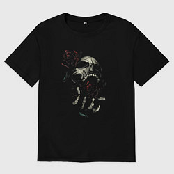Футболка оверсайз мужская Череп и розы на ладони, цвет: черный