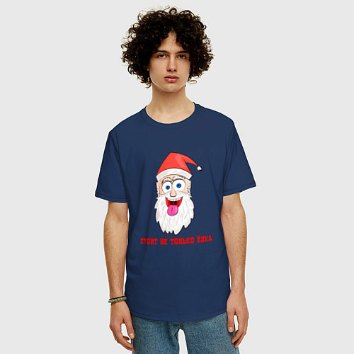 Мужская футболка оверсайз Bad Санта / Тёмно-синий – фото 3