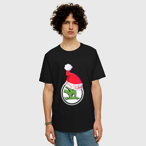 Мужская футболка оверсайз Skoda Merry Christmas / Черный – фото 3