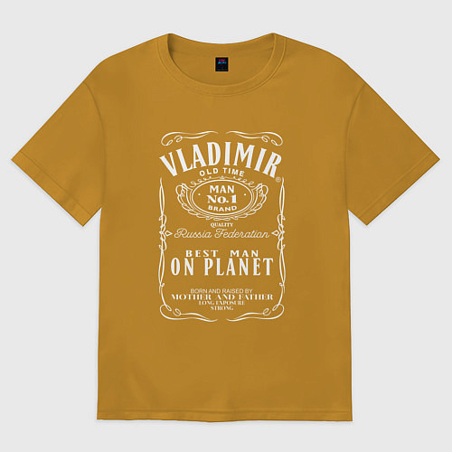 Мужская футболка оверсайз ВЛАДИМИР в стиле ДЖЕК ДЭНИЭЛС / Горчичный – фото 1