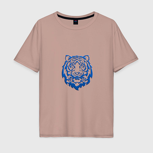 Мужская футболка оверсайз Символ года тигренок синий / Пыльно-розовый – фото 1