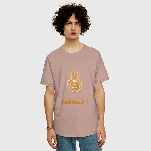 Мужская футболка оверсайз Real Madrid Logo / Пыльно-розовый – фото 3