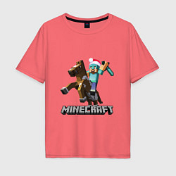 Футболка оверсайз мужская MINECRAFT НОВЫЙ ГОД 2022 МАЙНКРАФТ, цвет: коралловый