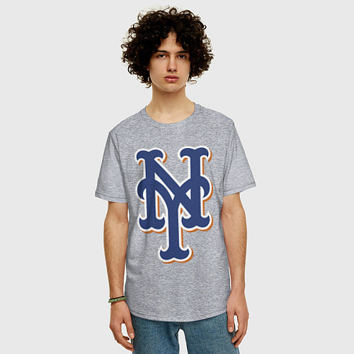 Мужская футболка оверсайз New York Mets - baseball team / Меланж – фото 3