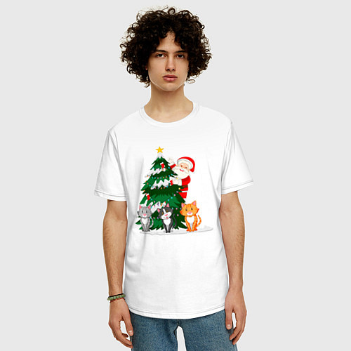 Мужская футболка оверсайз Санта передает вам привет / Белый – фото 3