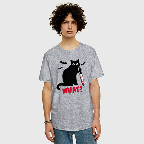 Мужская футболка оверсайз What? Кот маньяк / Меланж – фото 3