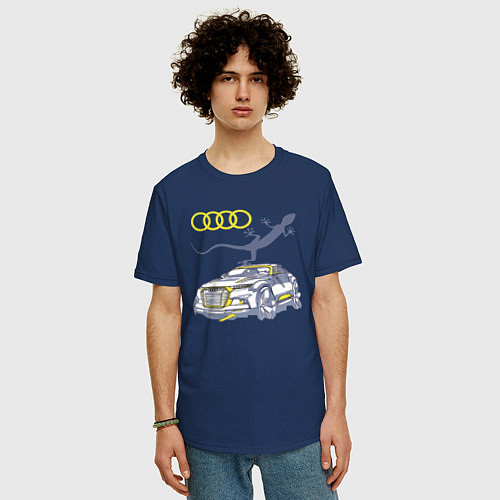 Мужская футболка оверсайз Audi Quattro - зачётное точило! / Тёмно-синий – фото 3