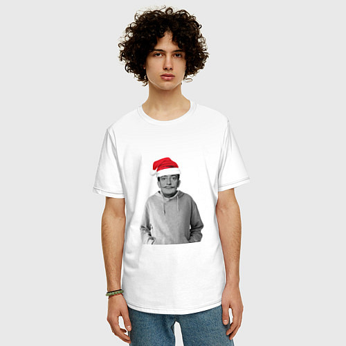 Мужская футболка оверсайз Дед Мороз Сальвадор Дали в шапке / Белый – фото 3
