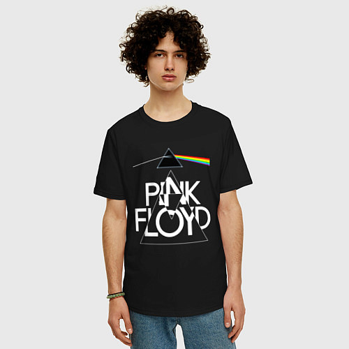 Мужская футболка оверсайз PINK FLOYD LOGO ПИНК ФЛОЙД / Черный – фото 3