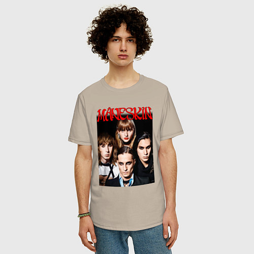 Мужская футболка оверсайз MANESKIN POSTER СОСТАВ / Миндальный – фото 3