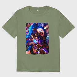 Футболка оверсайз мужская ARCANE LOL JINX FACE LEAGUE OF LEGENDS, цвет: авокадо