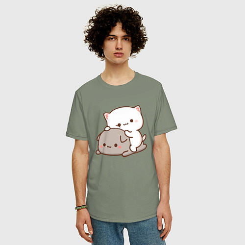Мужская футболка оверсайз Котики играют 02 / Авокадо – фото 3