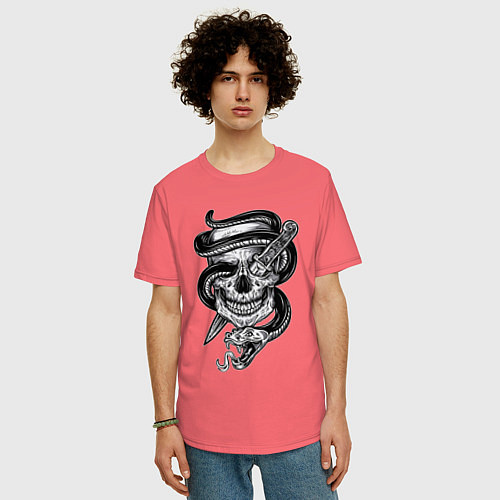 Мужская футболка оверсайз Snake skull / Коралловый – фото 3