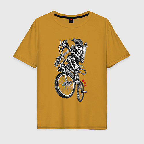 Мужская футболка оверсайз Skeleton on a cool bike / Горчичный – фото 1