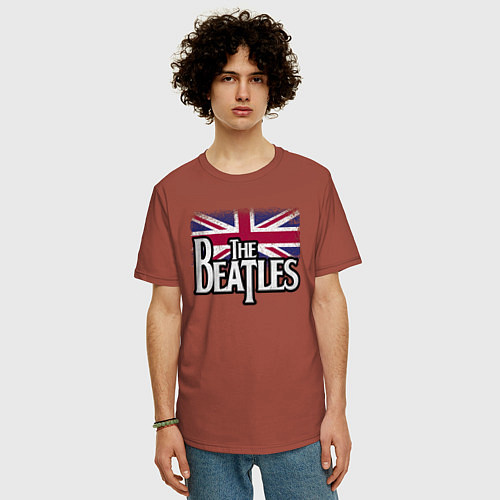 Мужская футболка оверсайз The Beatles Great Britain Битлз / Кирпичный – фото 3