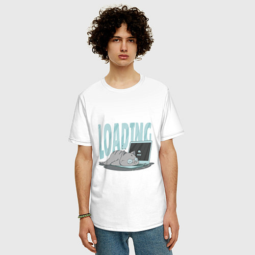 Мужская футболка оверсайз Загрузка Кот программист / Белый – фото 3