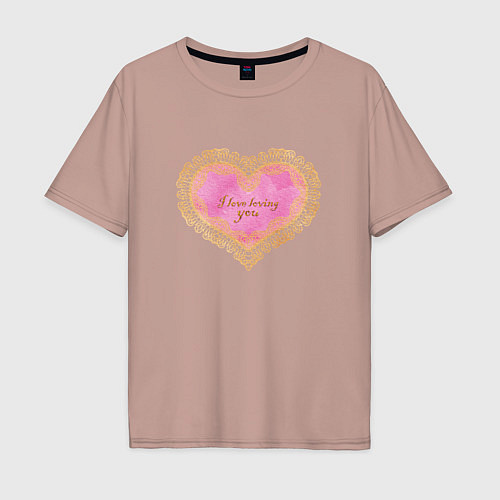 Мужская футболка оверсайз Я люблю тебя любить Признание-валентинка Золотой т / Пыльно-розовый – фото 1