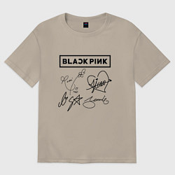 Футболка оверсайз мужская BLACKPINK АВТОГРАФЫ ЧЁРНЫЙ БЛЭКПИНК, цвет: миндальный