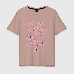 Футболка оверсайз мужская Пастельные бабочки в животе, цвет: пыльно-розовый