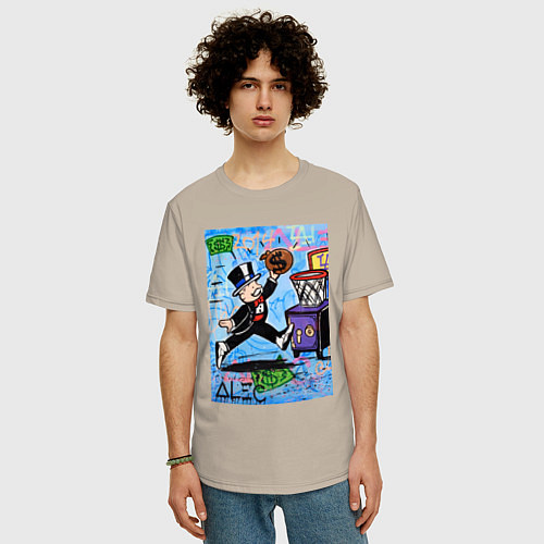 Мужская футболка оверсайз Mr Monopoly Alec Monopoly / Миндальный – фото 3