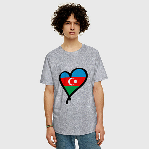 Мужская футболка оверсайз Azerbaijan Heart / Меланж – фото 3